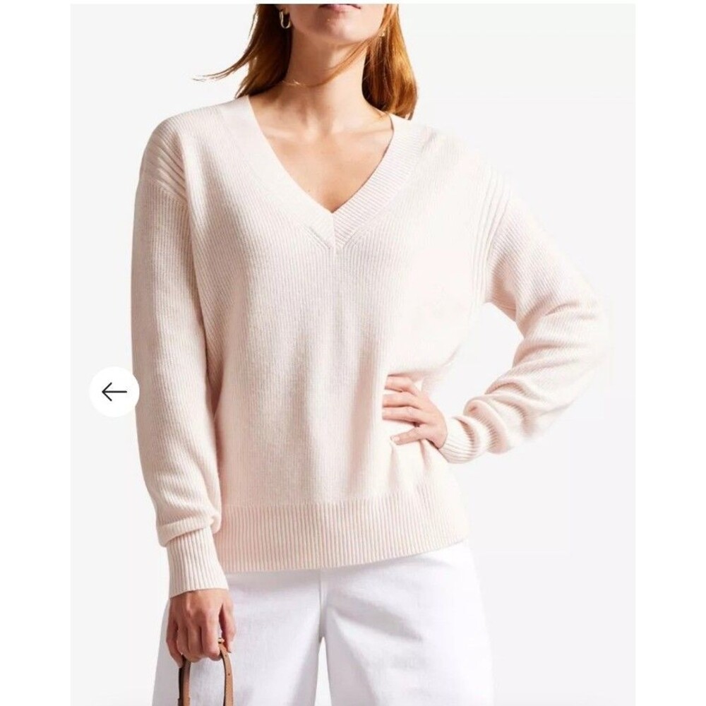 Ted Baker Rozell ribbed knitted jumper sweater pink lightweight v neck Small